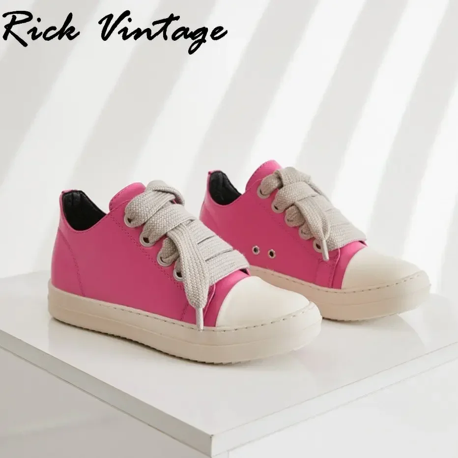 Rick Vintage Jumbo Lace Sneakers Low Top Woman Designer Shoes  Men Casual Shoes Leather Women Flats Shoes NewTrainer Size 45 46