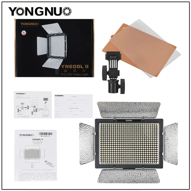 YONGNUO YN600L II LED Video Light Panel 5600K Color with Battery USB Charger AC Power Adapter Kit for Camera Film Studio