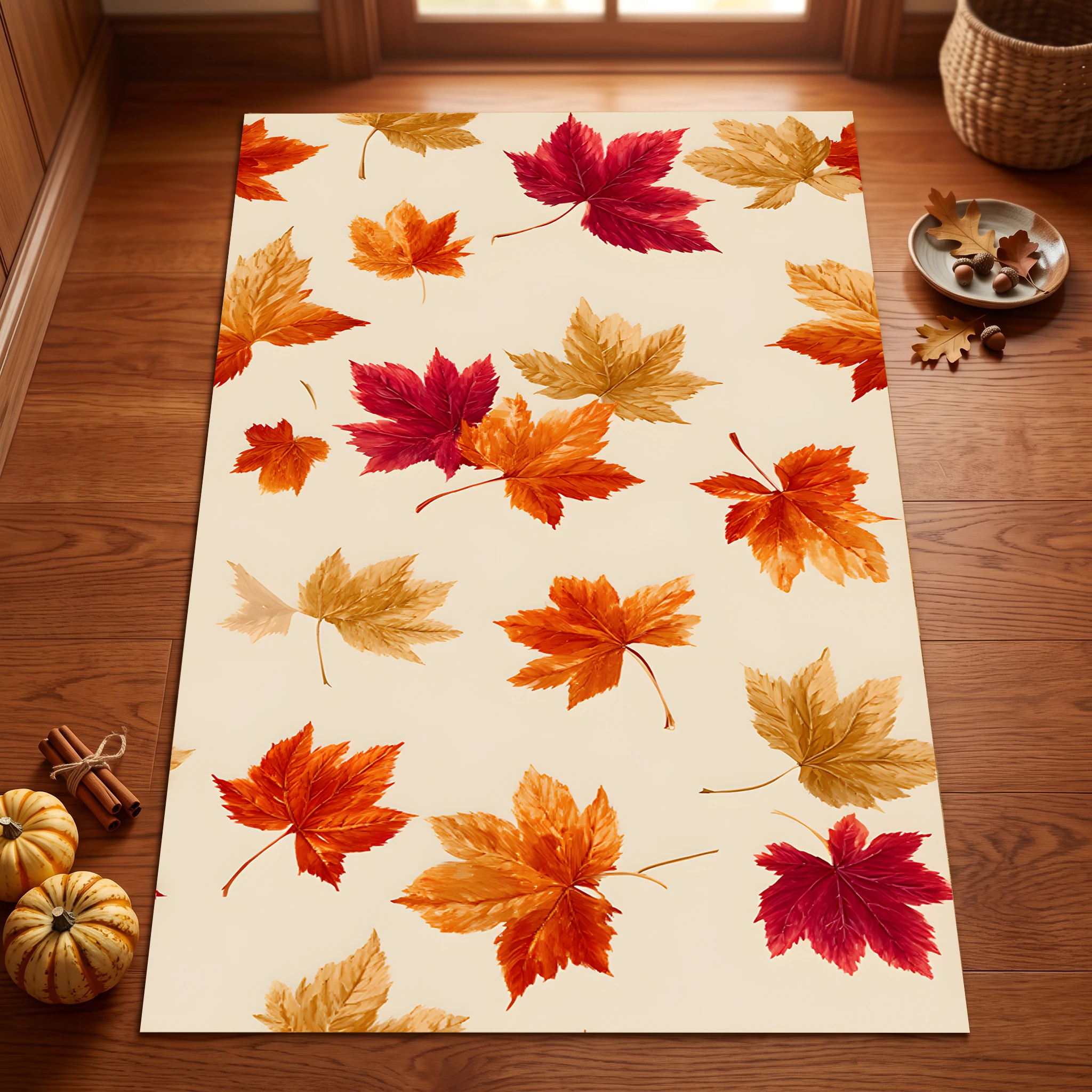 Colorful Falling Maple Leaves Create a Fresh and Natural Autumn/Winter Velvet Rug Suitable for Living Rooms, Bedrooms, and Bedside Areas, Adding a Warm and Harvest-Like Atmosphere