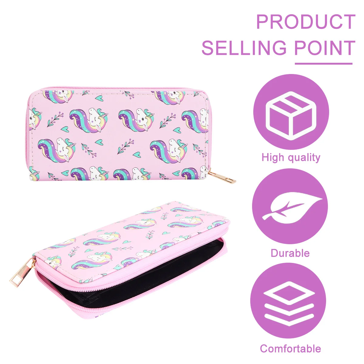 

Cartoon Unicorn Long Wallet Premium PU Purse for Ladies Card Cash Coin Holder Daily Use Unicorn Long Wallet