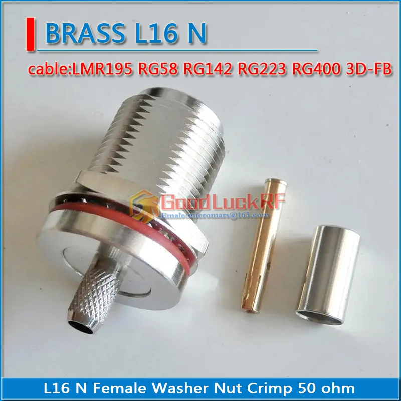 

L16 N Female O-ring Bulkhead Panel Mount Nut Plug Solder Pin Crimp for LMR195 RG58 RG142 RG223 RG400 Cable RF Connector Adapter