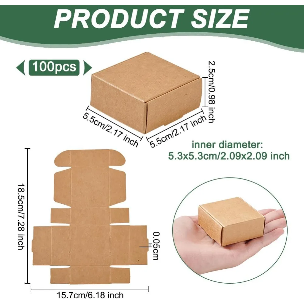 100Pcs Mini Cardboard Boxes 2.2x2.2x1 Inch Brown Cardboard Gift Boxes Jewelry Kraft Box Small Corrugated Mailer Boxes Mini