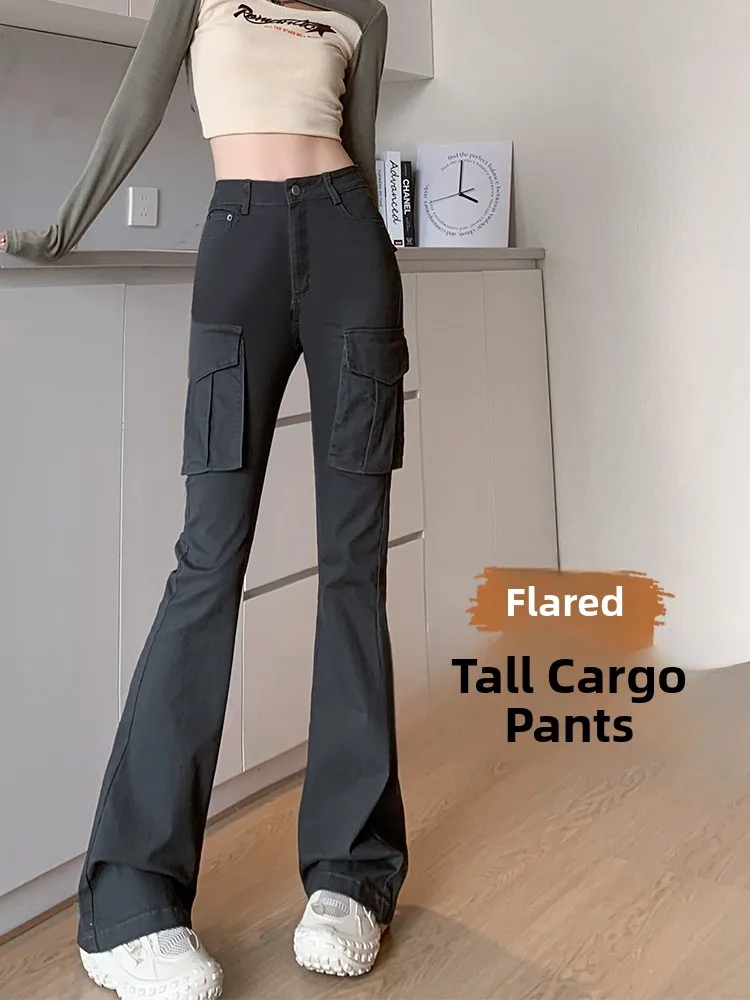 Extended Bell Botกางเกงผู้หญิงเอวสูงSlimming 2023 ฤดูใบไม้ผลิฤดูใบไม้ร่วงใหม่สูงขนาดEy Slim Casual Micro Flared Workwea...