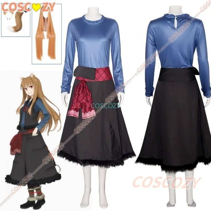 Костюм Холо для косплея специй и волка Хоро, костюм для косплея, топ, парик из коричневых волос, комплект с хвостом и ушками