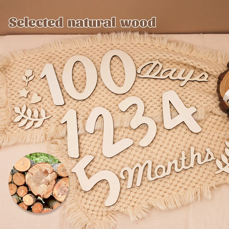 Baby Wooden Milestone Cards Memorial Monthly Newborn Number Photography Props Accessories For Infant Birth Gift Souvenir Set