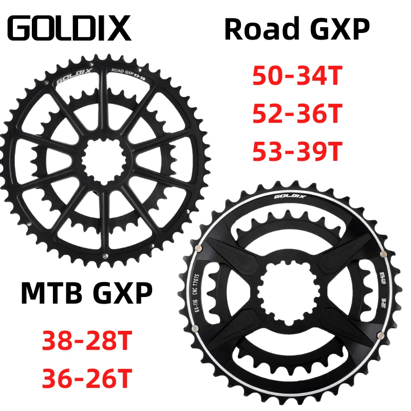 GOLDIX Bicycle Chainring ForGXPS Double Disc for MTB 38-28/36-26T Road Bike 50-34/52-36/53-39T forSHIMANOSRAM X1 X0 X9 Crankset