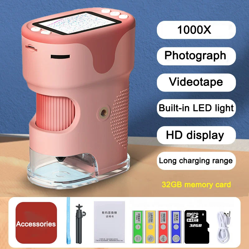 Handheld Digitale Microscoop Voor Kinderen Met 2Inch HD Scherm Videotape 200-1000X Pocket Microscoop Educatief Cadeau Voor Kinderen