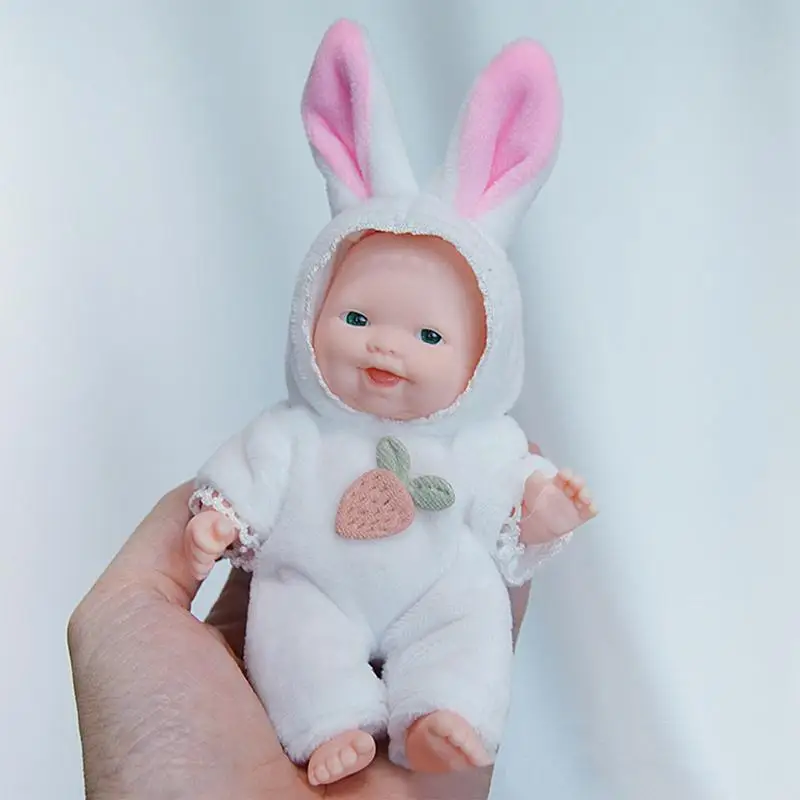 Miniature Reborn Dolls Handmade Dolls 6 Inch Soft Body Handmade Tiny Reborn Doll With Bunny Costume Christmas Birthday Gifts For