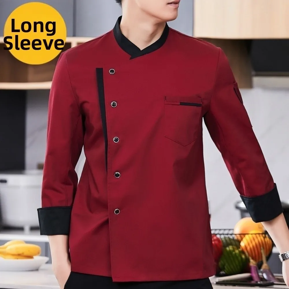 Uniforme de chef de manga longa respirável engrossado jaqueta estilo ocidental preto/branco/vermelho roupas de trabalho de cozinha padaria cozinhar