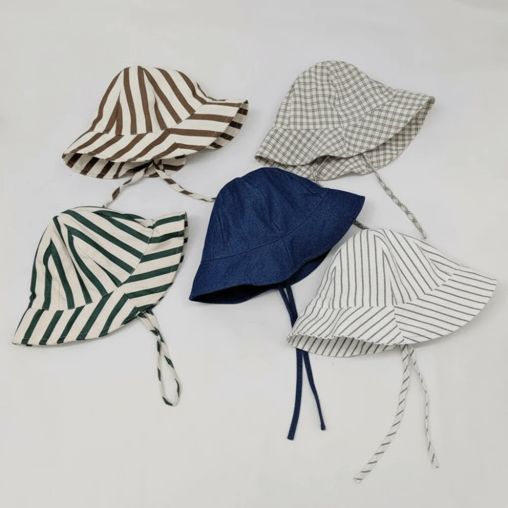 

Двусторонняя детская панама с полосатым и клетчатым узором, регулируемая, для защиты от солнца, дышащая, в стиле рыбацкой шляпы