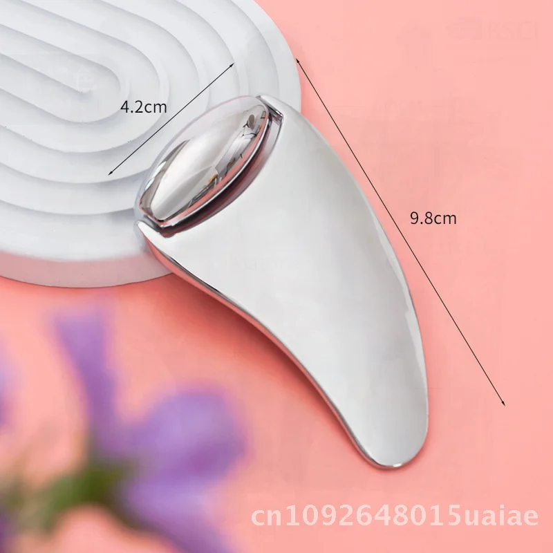 ลูกกลิ้งหยกนวดหน้า แผ่นขูดโลหะ เครื่องมือเสริมความงามยกกระชับผิว สำหรับการดูแลผิว สีโครเมียมโรสโกลด์