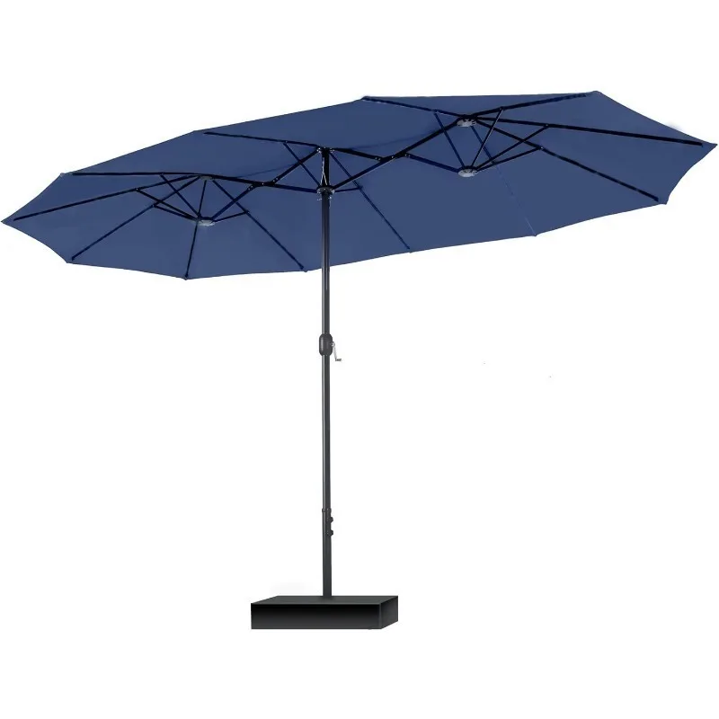 Grands parapluies avec base incluse, parapluie de marché rectangulaire double face extérieur avec poignée à manivelle, 15 pieds