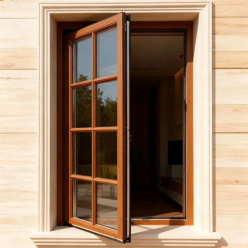 Customization High Performance Modern Wooden American Swing Casement Window with Heat Insulation for Luxury Home and Villa Proje