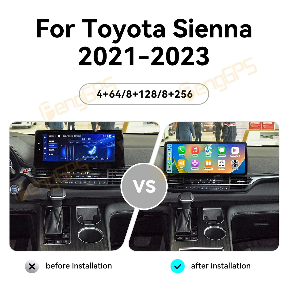 12.3 بوصة أندرويد 13 CarPlay راديو السيارة لتويوتا سيينا 2021-2023 شاشة تعمل باللمس مشغل وسائط متعددة نظام تحديد المواقع والملاحة رئيس وحدة DSP