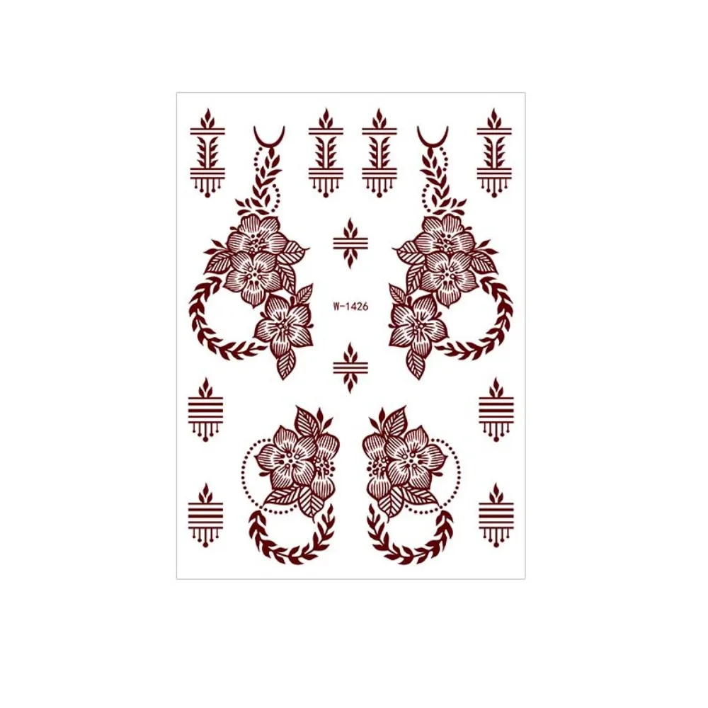 

Red Mehndi Stickers Henna Tattoo Stickers Lace Fake Tattoo Legs Arm Temporary Tattoo Waterproof India Flower