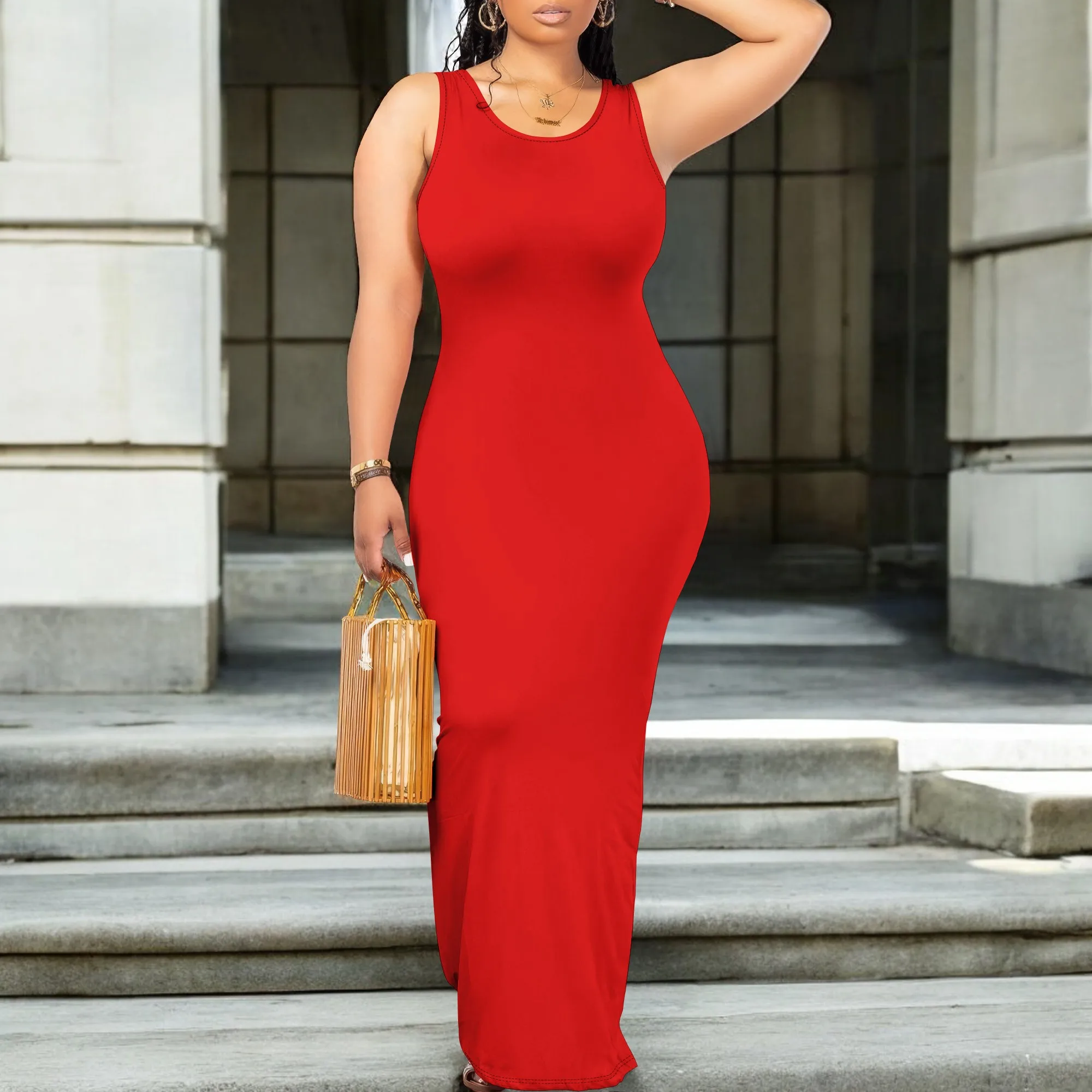 レディースセクシーボディコンタンクトップドレスベーシックノースリーブロングマキシドレスパーティクラブビーチサンドレス