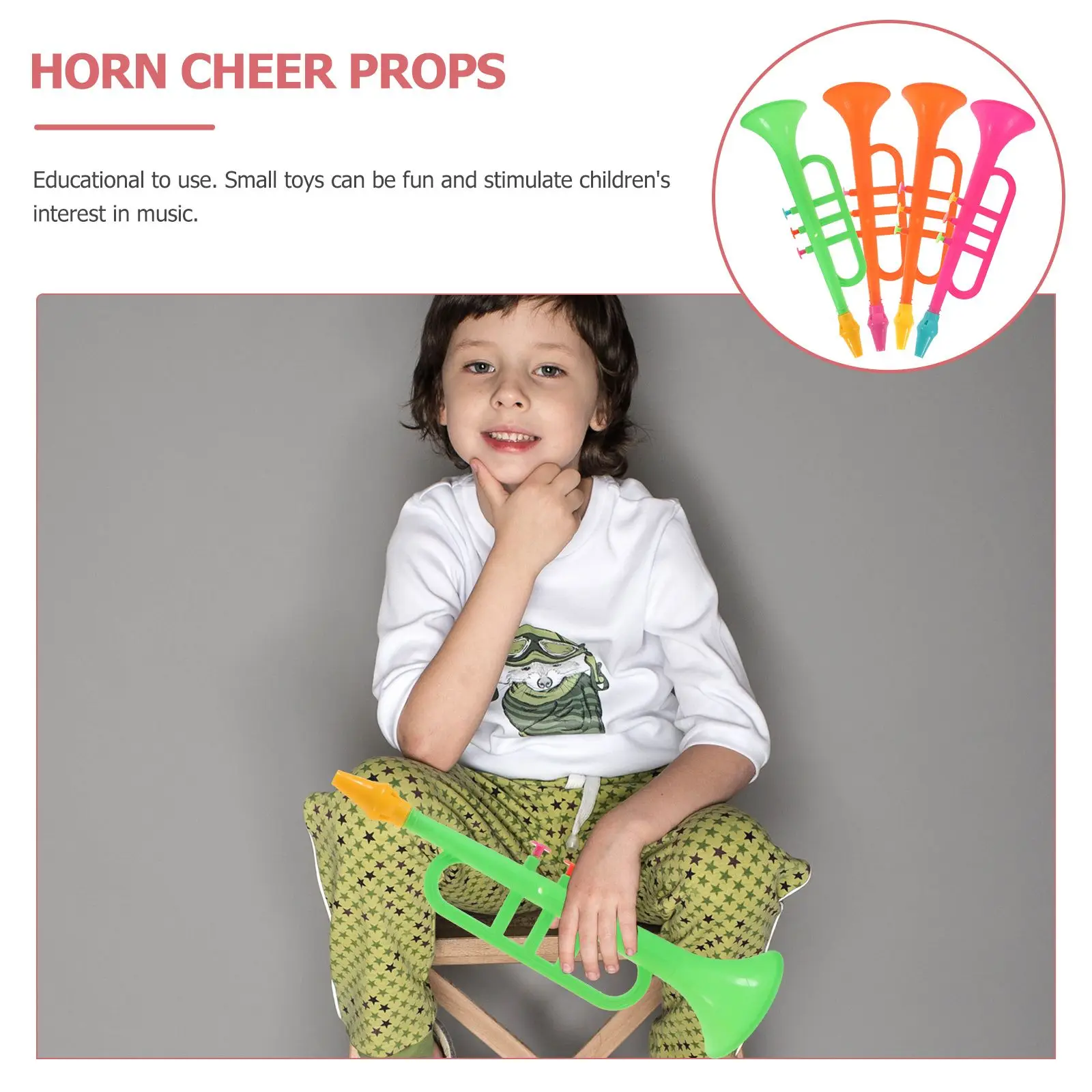 4 ชิ้นพลาสติกทรัมเป็ตจําลองเครื่องดนตรีขนาดกะทัดรัดของเล่นสําหรับของขวัญปาร์ตี้ Mini ของเล่นที่มีสีสัน