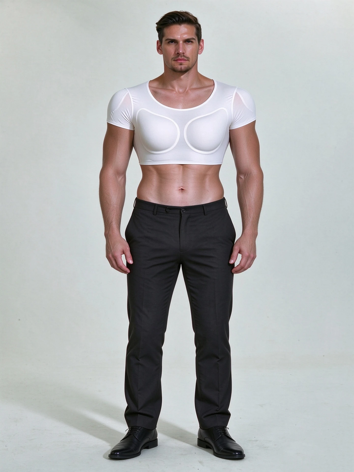 New Invisible Short Sleeve Muscle T-Shirt Men's Padded Shoulder Fake Chest Muscle Top Slim Fit Base Layer Youth Fashion