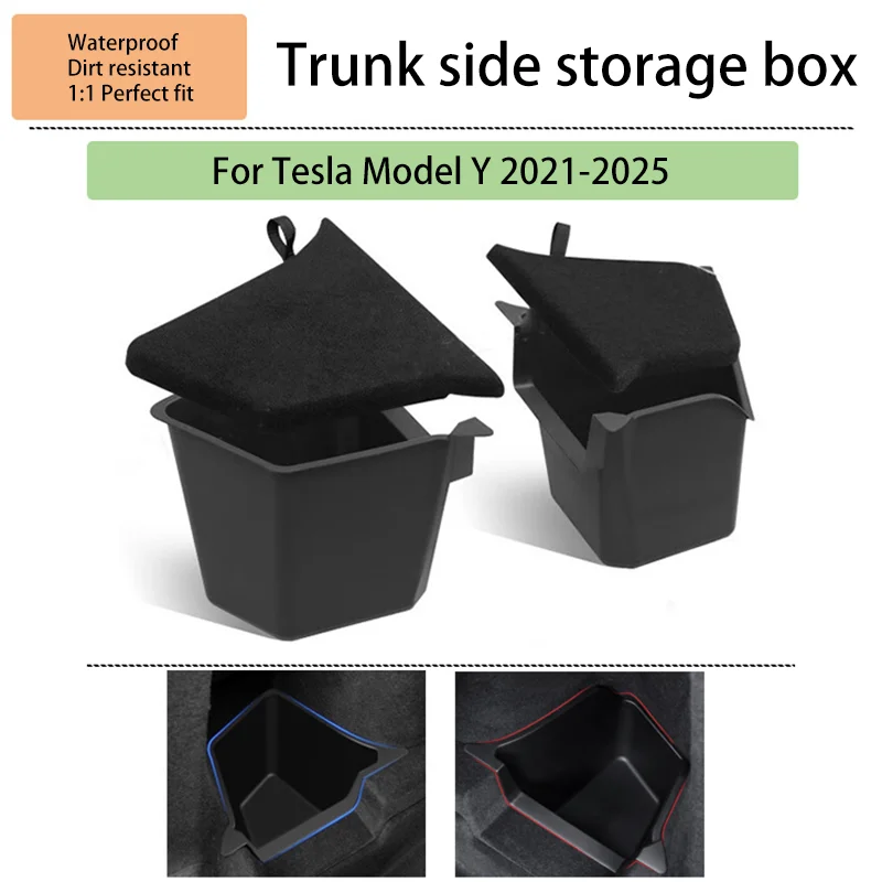 

Боковой ящик для хранения багажника автомобиля для Tesla Model Y 2021-2025, флокированный материал TPE, место для хранения, украшение, аксессуары для ремонта