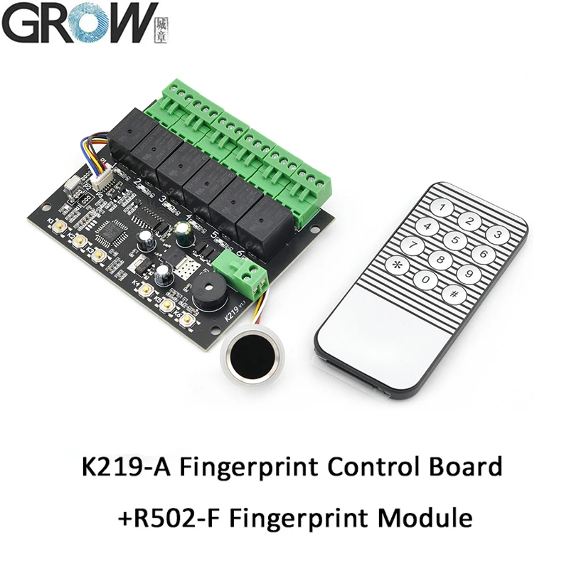GROW K219‑A Fingerprint Access Control Board DC12V With Six Relays and R502‑F Fingerprint Module