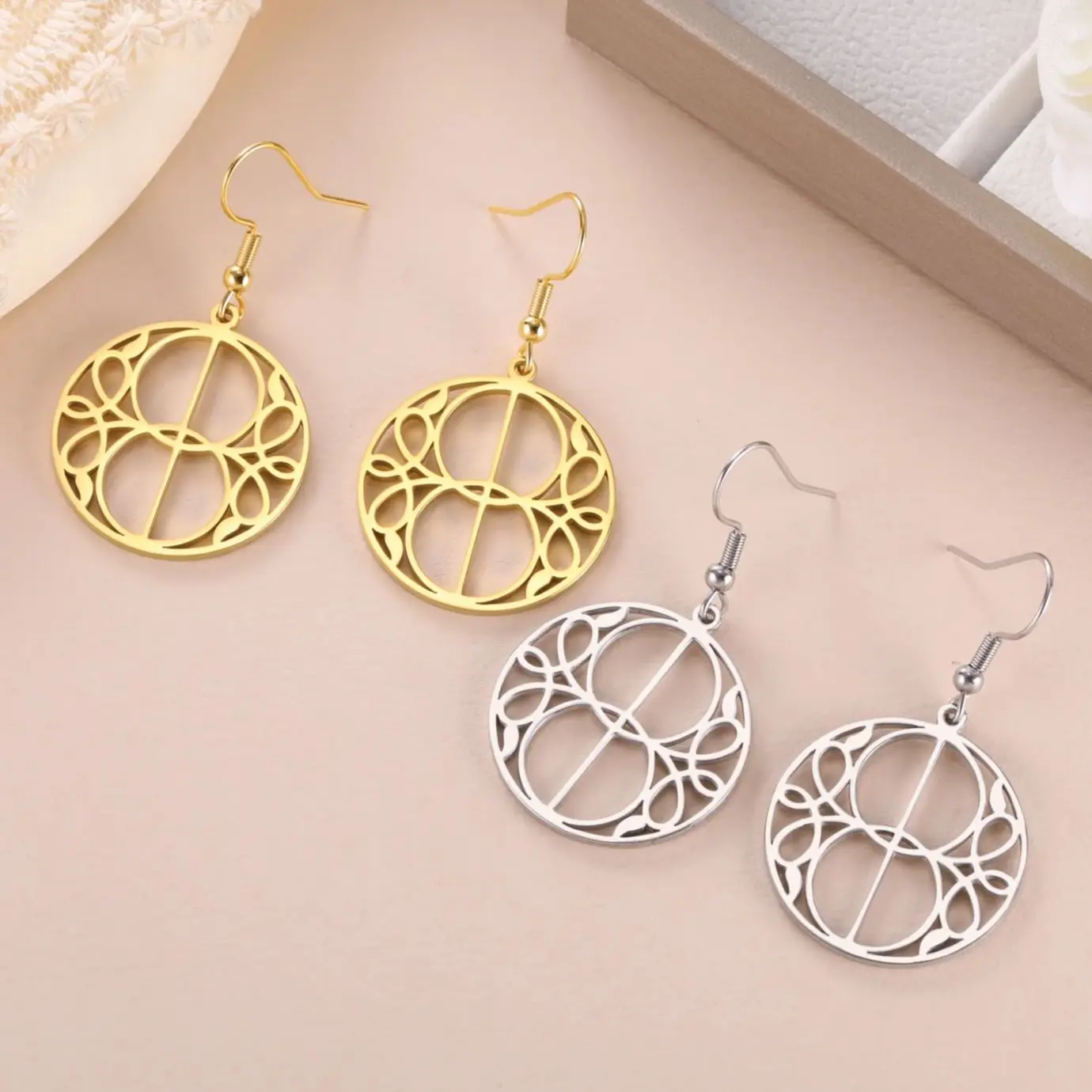 LIKGREAT Celtic Chalice Well Symbol of Avalon Dangle Earrings Stainless Steel Women Divine Feminine Blessing Amulet Jewelry Gift