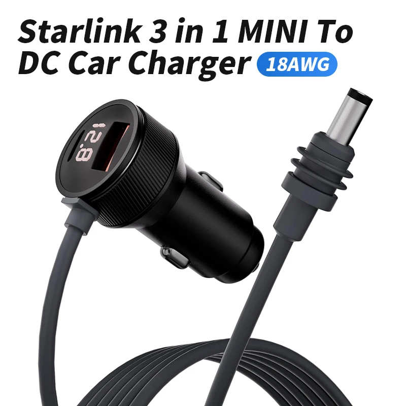 

For Starlink 3 in 1 MINI To DC Car Charger Power Cable 18AWG Waterproof Fourth Generation Cigarette Lighter Car Charging Wire