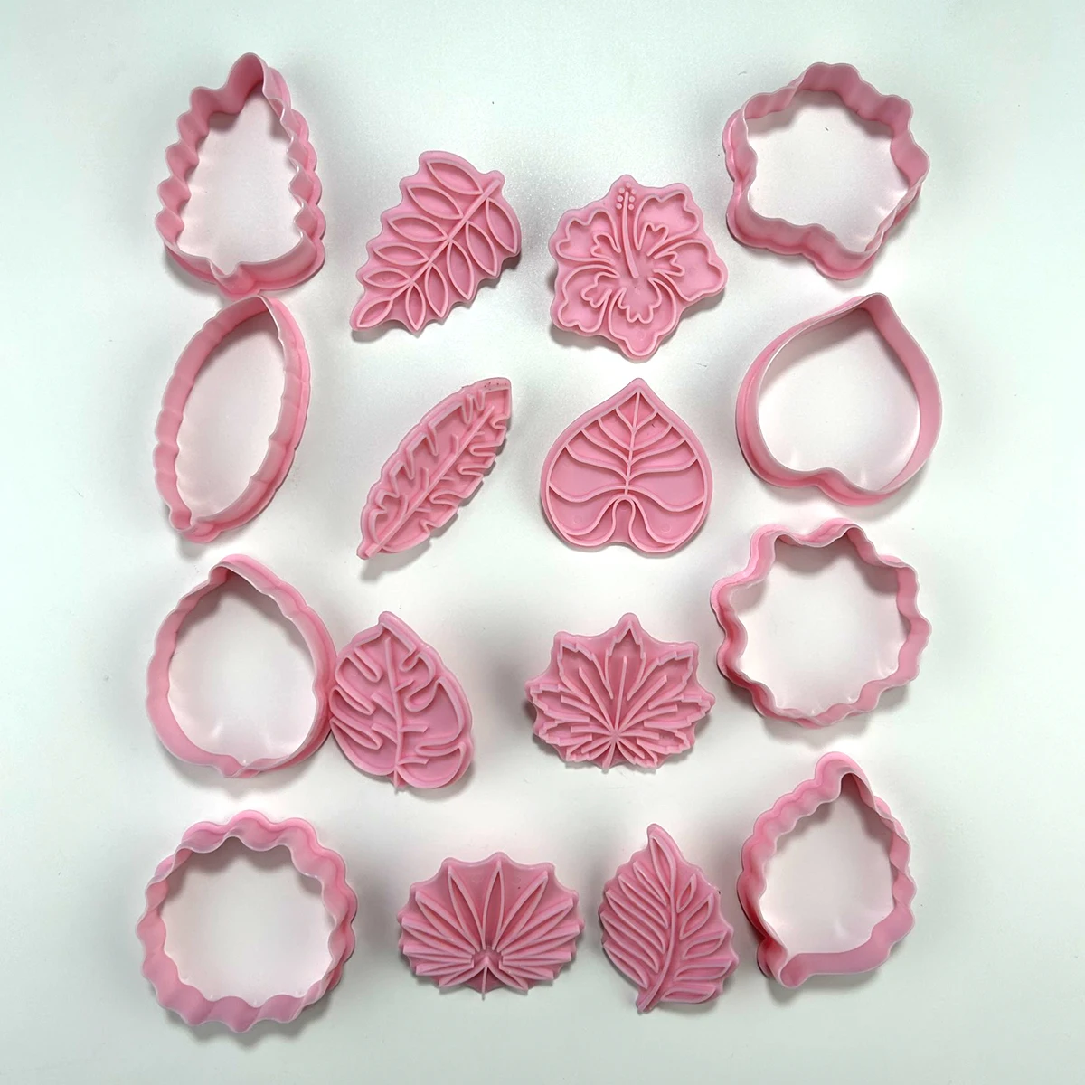 Cookies Cutter 8 Pieces Leaf Dough Stamp Plastic 3D Cartoon Pressable Biscuit Mold Confectionery Baking Pastry Bakeware