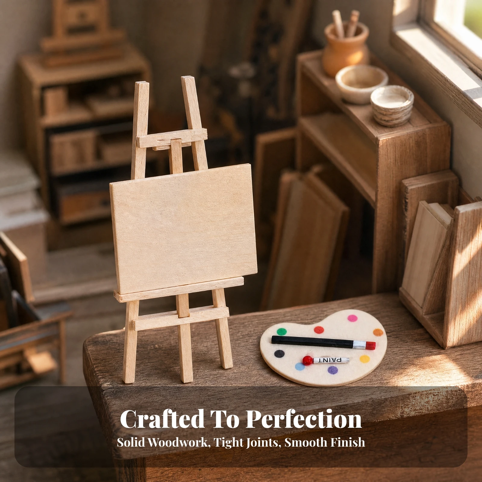 3 Pieces Miniature Display Set Exquisite Detail Miniature Easel Set with Canvas and Palette Dollhouse Study Room Decor Accessory