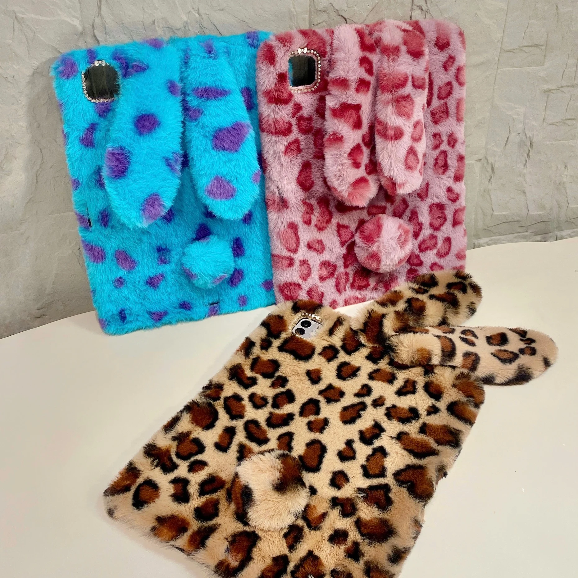 Fluffy Leopard Bunny Tablet Case For iPad 7/8/9 10.2in 10th Gen 10.9in Air4/5/6/7/8 Pro 11in A16/A19 2026 M4 with Pen Slot Cover