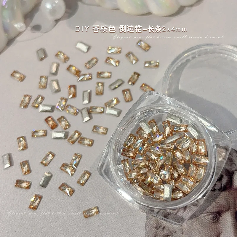 50pcs Mini Champagne Flat Bottom Zircon Nail Accessories Sparkle Horse Eye Water Drop Love Small Alien Diamond Crystal