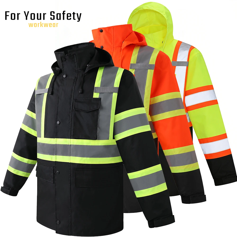 Hooded Rain Jacket for Man Biking Cycling Outdoor Construction Work Jacket Waterproof with Mesh Lining