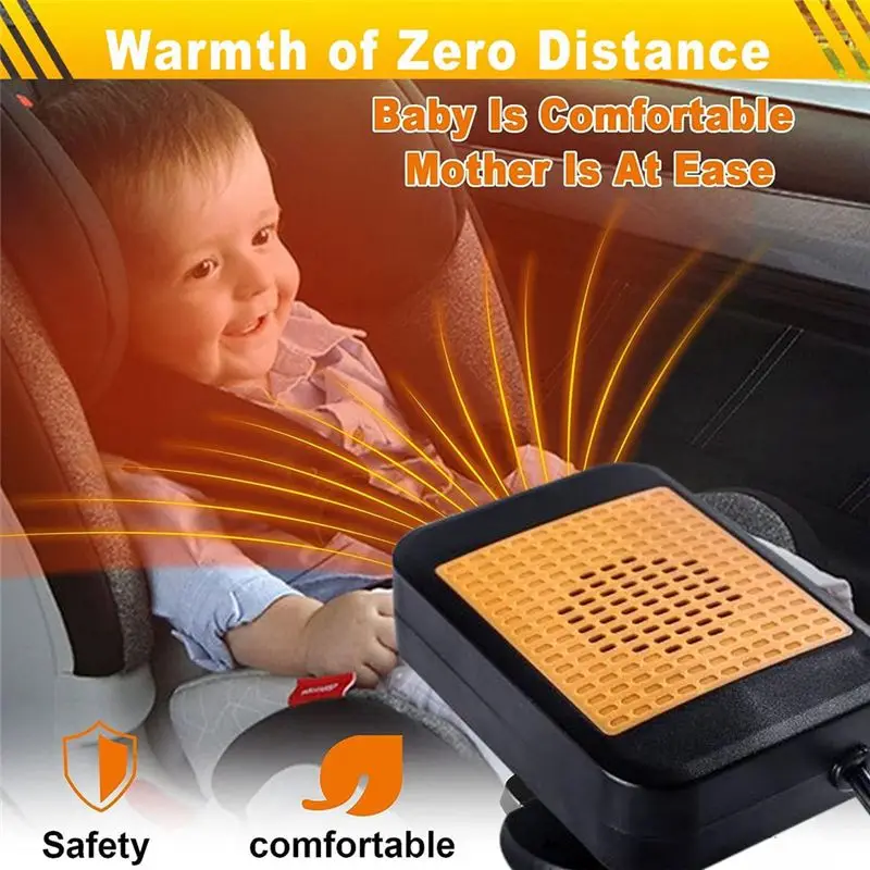 12V 200W Portable Car Heater Windshield Defogger Defroster With 360 Degree Rotary Base