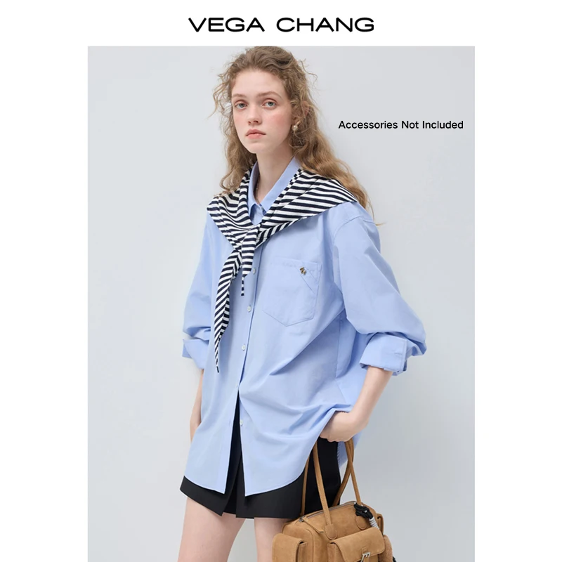 

Vega Chang Spring and Autumn New Women's Loose Lapel Shirt Korean Style Pony Logo Commuter Style Top