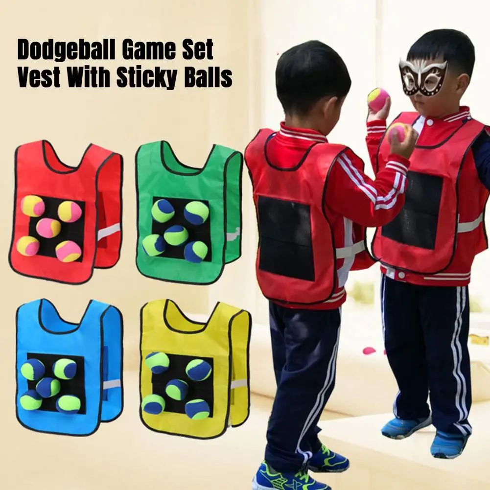 Stick Ball Vest Dodgeball Game with 5 Soft Balls Parent-Child Interactive Throwing Ball Toy Kids Playground Sticky Ball Vest