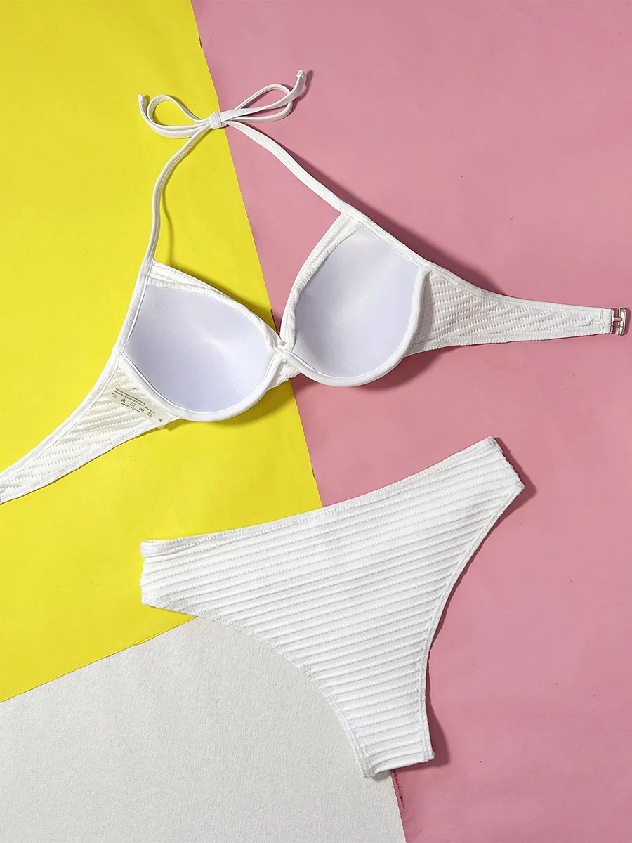 Maillot de bain deux pièces pour femmes, soutien-gorge à armatures, bikini taille haute, push-up