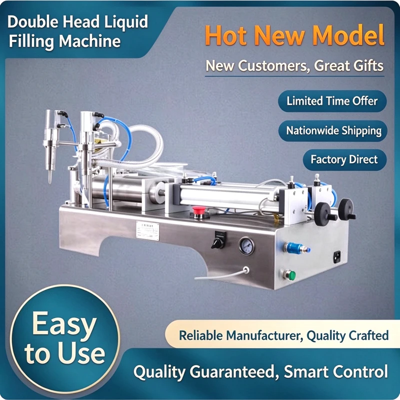 Double Head Filling Machine For Beverage Juice Wine Milk Quantitative  Stainless Steel Liquid Filling Machine