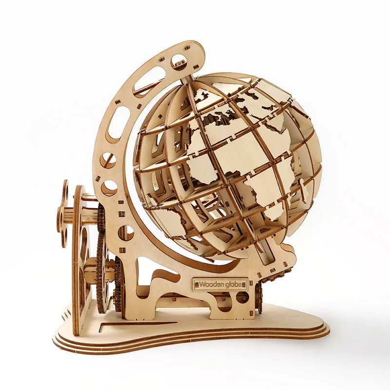 3D Wooden Puzzle Globe Model Kit Mechanical Gear Set Building Block Toys Hand Assembly Set Decor Gift for Children Adults