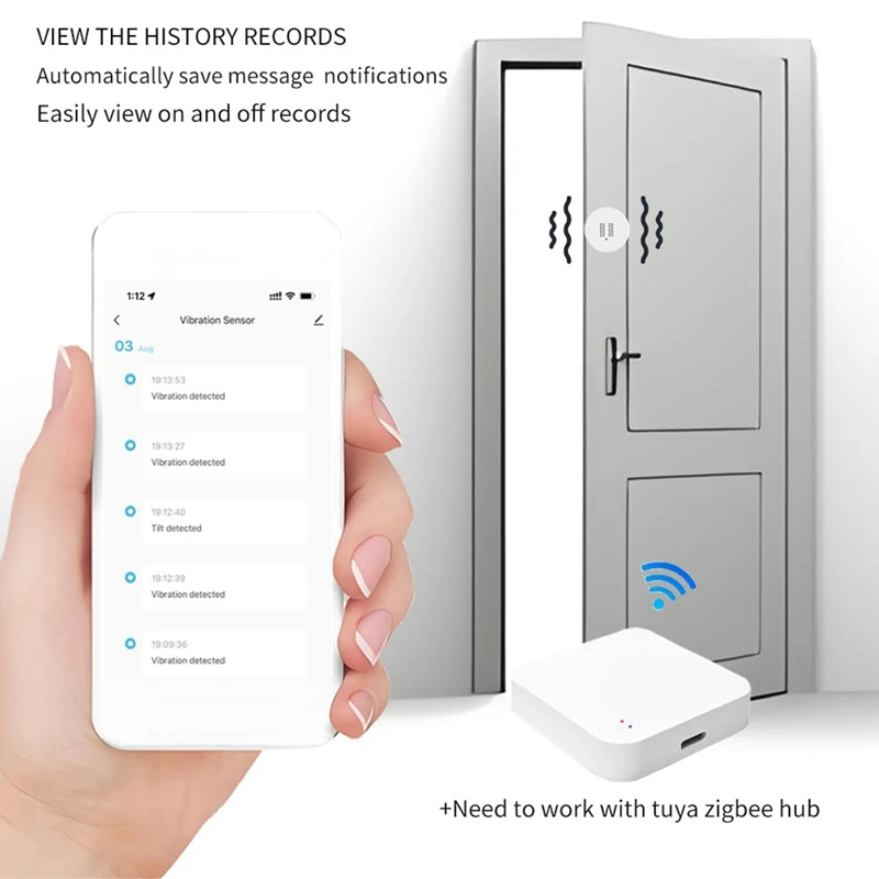 Tuya Zigbee Smart Vibration Sensor Home Security Guard Real-Time Monitoring Alarm Notification Tilt Detector