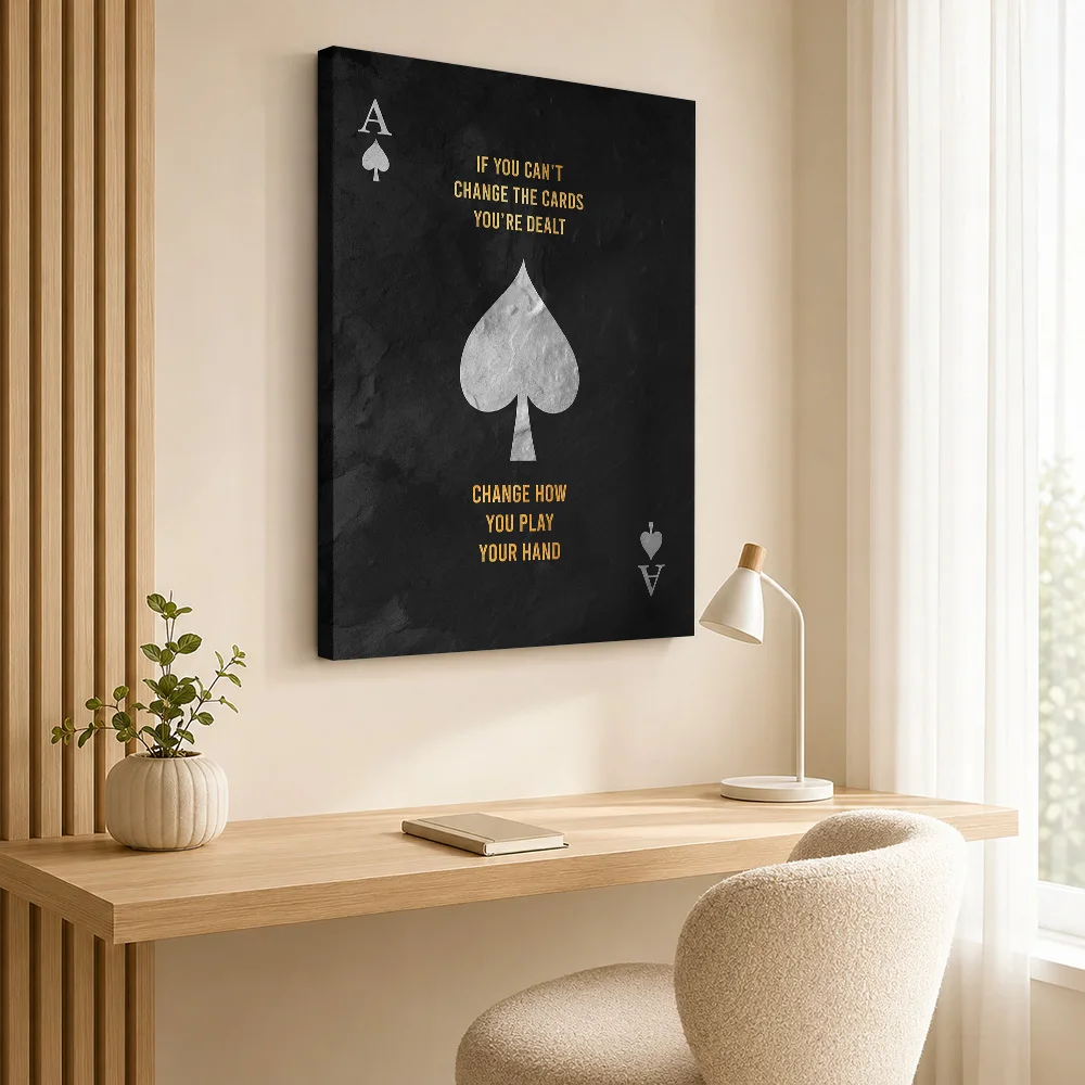 Ace Of Spades Choice Quote Canvas Print With Wooden Frame Personalized Photo Black And White Typography Wall Art For Study Room
