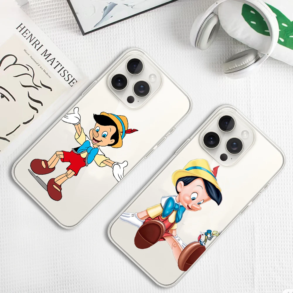 MINISO Pinocchio Phone Case for iPhone 12 11 13 14 15 16 Max Pro Plus Transparent Cover