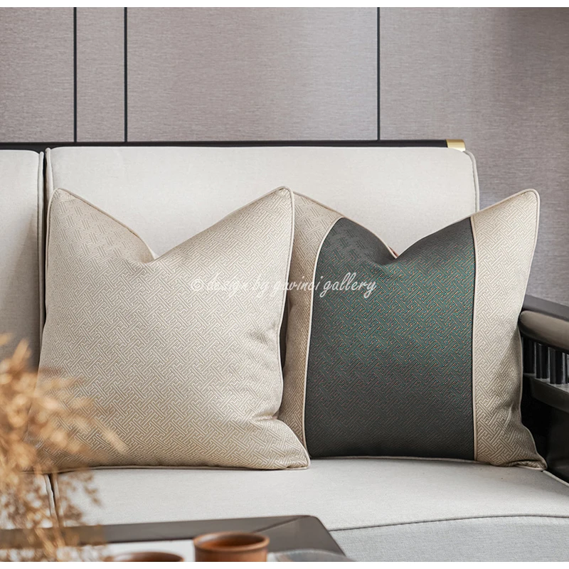 GUVINCI GALLERY Chinoiserie Ancient Geometric Motifs Jacquard Pillow Cases Luxe Exquisite Style Furniture Cushion Covers 45x45cm
