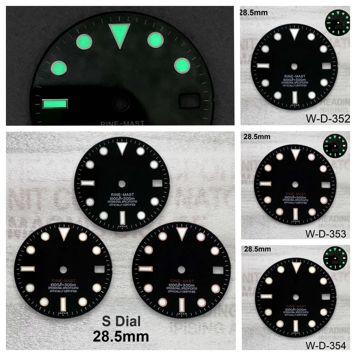 

28.5mm S Logo SUB Diving Dial Fit NH35/NH36/4R/7S Movement Green Luminous Black Enamel Dial Watch Modification Accessories