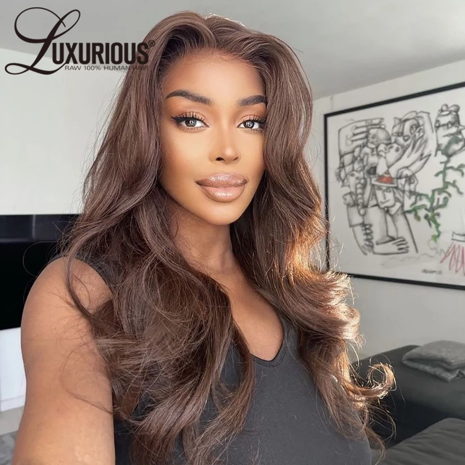 Chocolate Brown Colored 360 Lace Frontal Wigs Remy Human Hair Preplucked Body Wave 13x4 Glueless Closure Front Wigs For Women