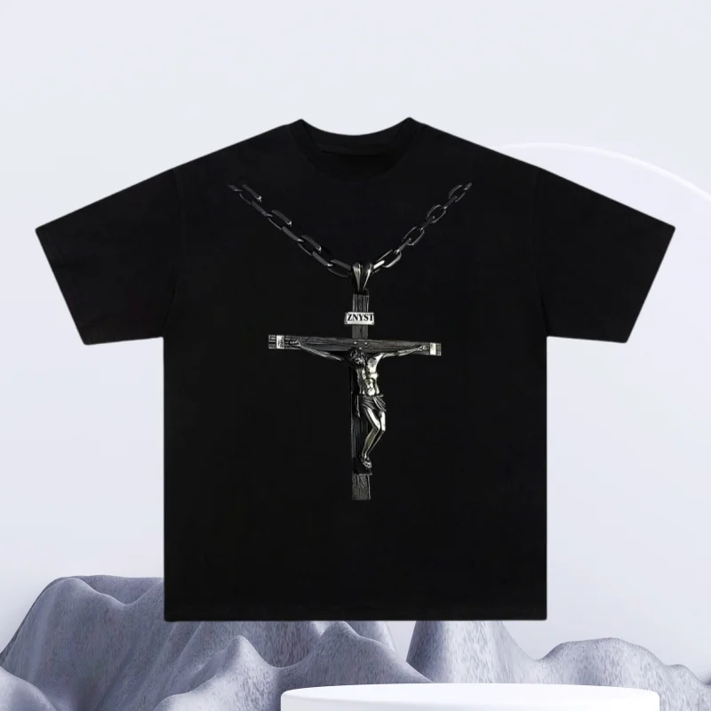 

Cotton Hiphop Hip Hop Necklace Printed Pure Cotton Short Sleeved T-shirt Men's Loose Summer Trendy Brand T-shirt Couple's Wear