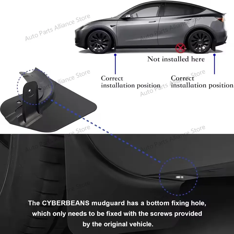 PP+TPE Mudflaps Accessories For 2025 2026 Tesla Model Y Juniper Launch Mud Flaps All Weather Mud Guards No Drilling Required