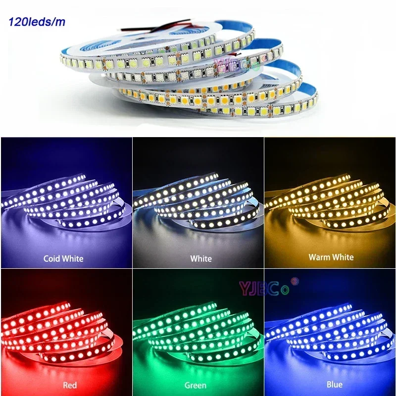 

12V DC 120LEDs/m 5M single color Flexible LED Strip 60LEDs/m SMD 5050 IP30 NP White/Warm White/Red/Green/Blue/RGB/CCT Light tape