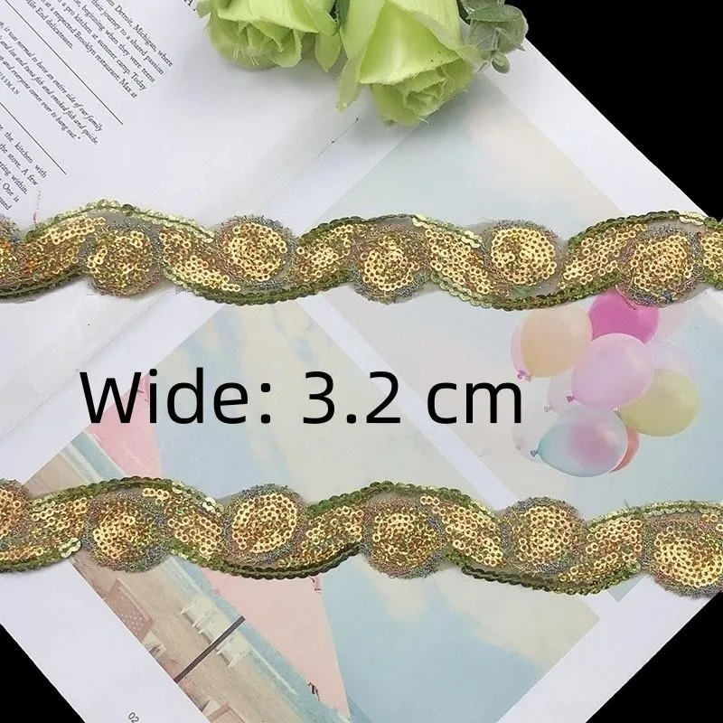 1 Yards Lace Fabric Sequins  Embroidered Ribbon Collar Trim Applique for Wedding Sewing DIY