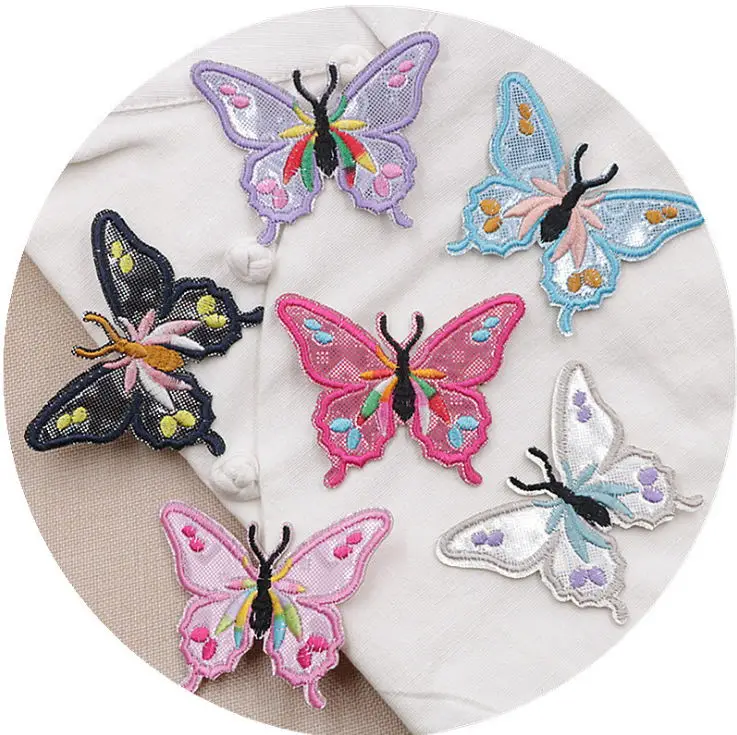 New arrival 10 pcs Butterfly Embroidered leather patches iron on fashion hat shoe bag Motif Applique embroidery accessory diy