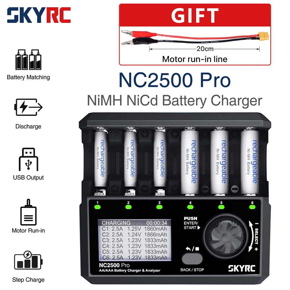 SKYRC NC2500 Pro NiMH NiCd Battery QC3.0 Charger for AA AAA Rechargeable Batteries Universal LCD Smart Battery 3in1 Fast Charger