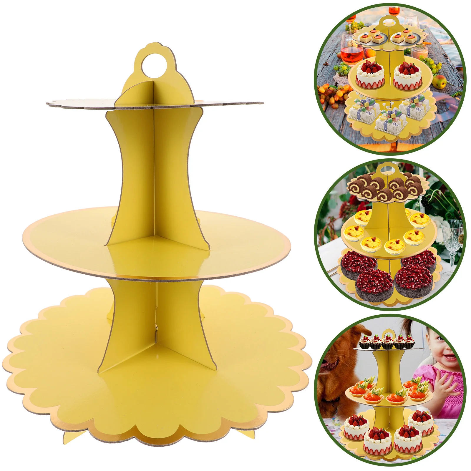 

Multi-Tier Cake Display Shelf 3-Layer Paper Stand Strong Structure for Cakes Macarons Afternoon Tea Events Paper Cake Stand
